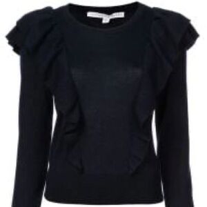 Veronica Beard Centre Ruffle Frills Crewneck Knit Sweater in navy